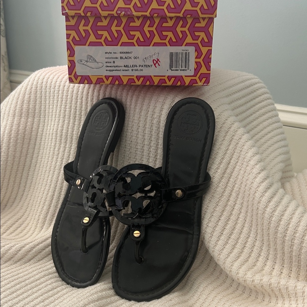 Tory Burch Black Patent Sandals